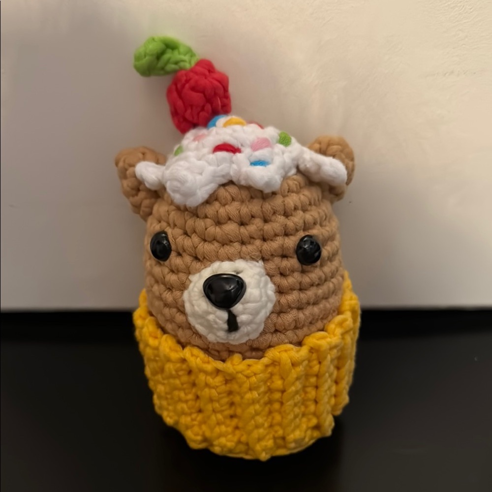 The Woobles- Walter the  Bear Cupcake crochet plush.
